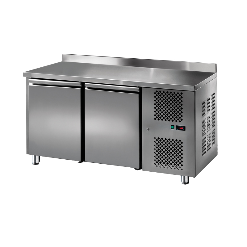 TABLE RÉFRIGÉRÉE INOX AVEC DOSSERET - 2 PORTES - POSITIVE 0°C/+10°C
