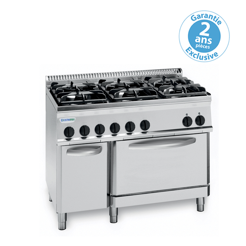 FOURNEAU 6 FEUX SUR FOUR ELEC GN 2/1 + PLACARD