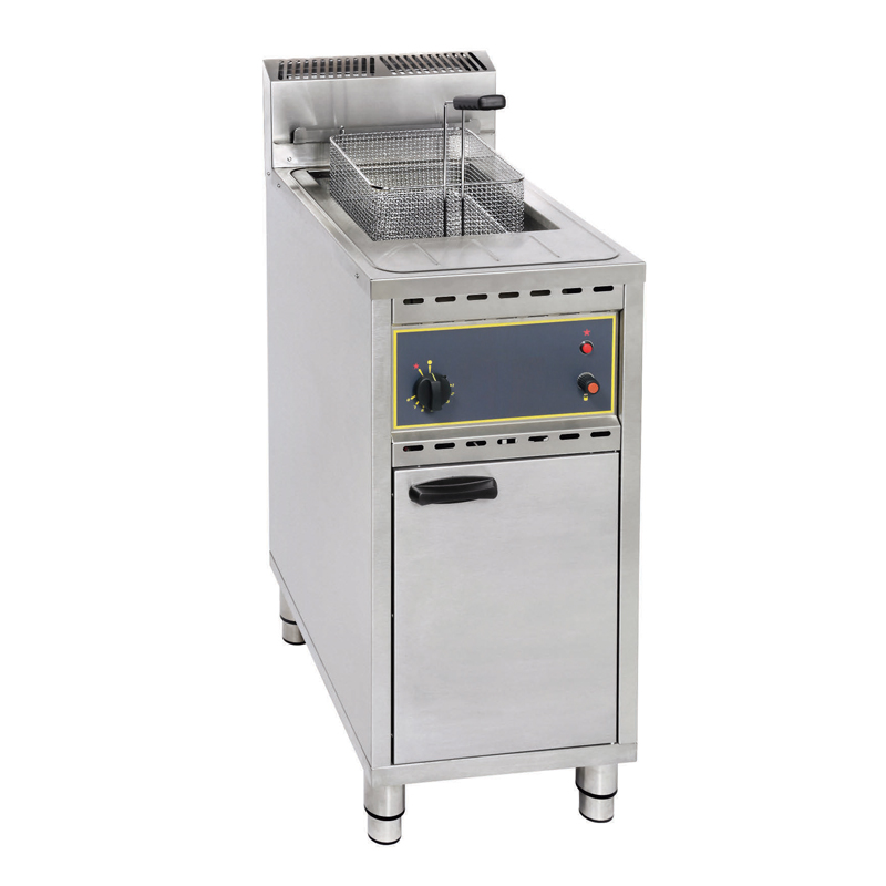 FRITEUSE SUR COFFRE GAZ AVEC VIDANGE 16 LITRES 14 KW